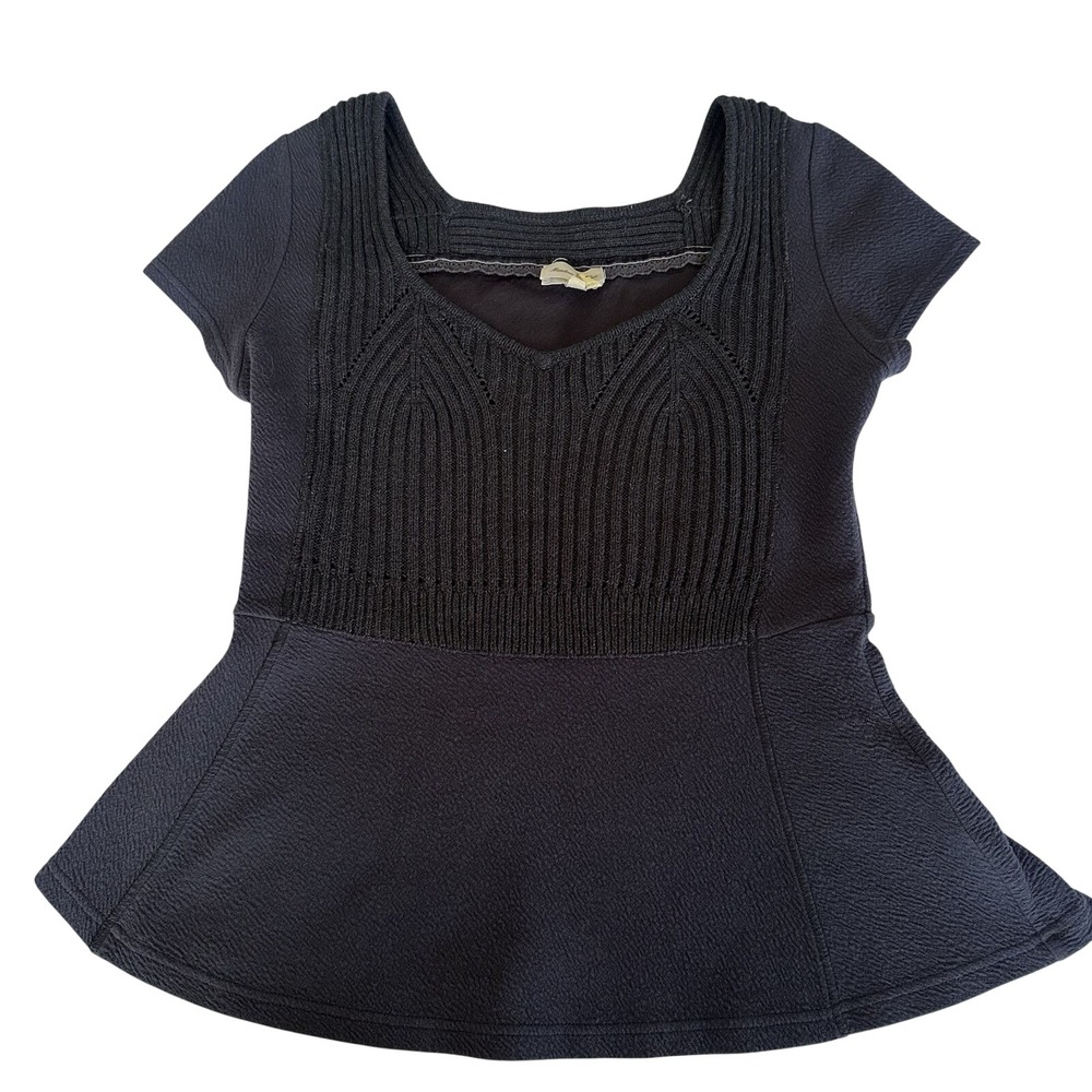 Anthropologie Meadow Rue‎ Peplum Top Small Navy Blue Preppy Coquette Casual Mod